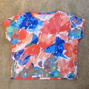 Talbots Supersoft Slub Crew Tee Painted Flowers Size Medium 12/24